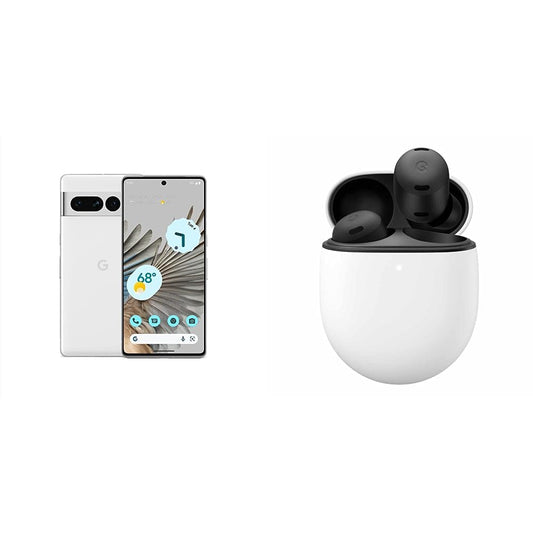 Google Pixel 7 Pro - 5G Android Phone - 128GB - Snow with Pixel Buds Pro - Noise Canceling Earbuds with Charging Case - Bluetooth Headphones - Compatible with Wireless Charging - Charcoal