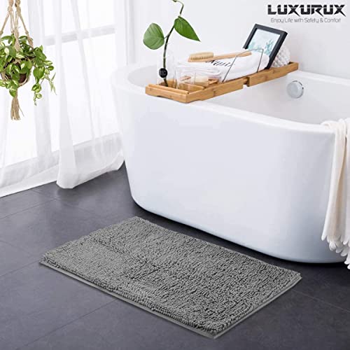 LuxUrux Bath Mat, Extra-Soft Plush Non-Slip Bathroom Rug, Luxury Chenille Microfiber Material, Super Absorbent Shaggy Bath Rug. Machine Wash & Dry (17 x 24, Light Grey)