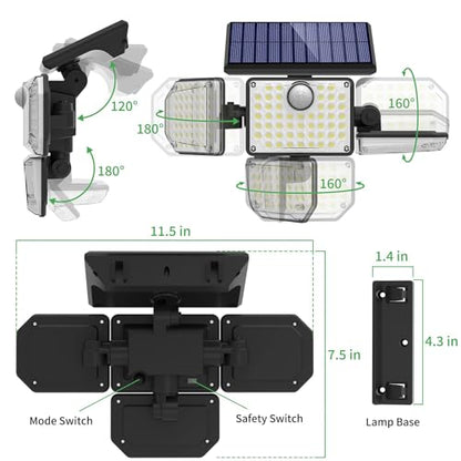 VORZU Solar Motion Lights Outdoor Flood Light 182 LEDs 3000 Lumens Solar Security Lights Motion Sensor with 3 Modes Dusk to Dawn Sensor Luminaires Waterproof or Garage Garden Yard Patio Porch 2 Pack