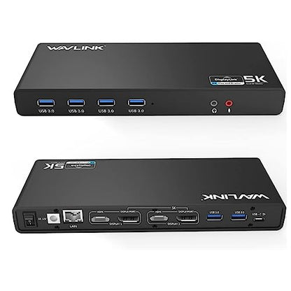 WAVLINK USB 3.0 and USB-C Dual 4K Display Laptop Docking Station,5K/Dual 4K @60Hz Docking Staion Dual Monitor for Windows and Mac,(2 HDMI & 2 DP, Gigabit Ethernet, 6 USB 3.0,Audio)