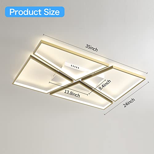 YEEZONE LED Ceiling Light Fixtures, 10000LM 120W Gold Close to Ceiling Light, with Memory Remote Control Dimmable 3000K-6500K for Dining Room, Living Room, Kitchen, Bedroom, Office (Gold)
