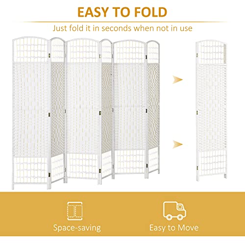 HOMCOM 6 Panel Room Divider, Folding Privacy Screen, 5.6' Room Separator, Wave Fiber Freestanding Partition Wall Divider for Rooms, Home, Office, White