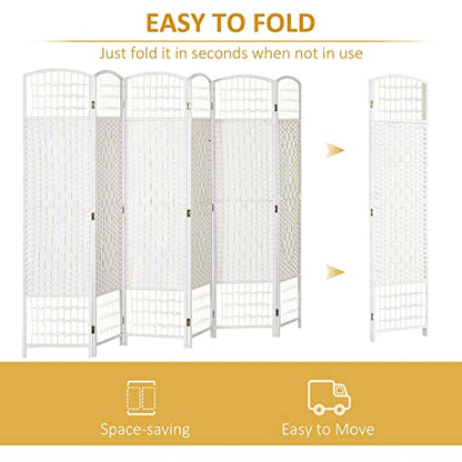 HOMCOM 6 Panel Room Divider, Folding Privacy Screen, 5.6' Room Separator, Wave Fiber Freestanding Partition Wall Divider for Rooms, Home, Office, White