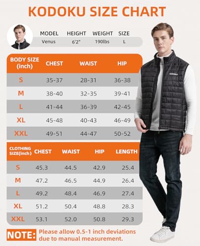KODOKU Men's Heated Vest with Battery Pack 7.4V, 2023 Upgrade Heating Wire, Lightweight Vest Base Layer for Winter Outdoor