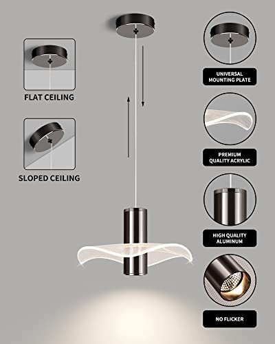OKELI Modern Pendant Light Kitchen Island, Black Pendant Light Dimmable LED Mini Pendant Light, 6W Pendant Lighting Bar Lights Flower for Bedroom Dining Room