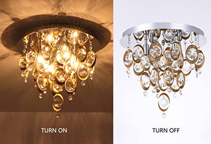 QQHOO Crystal Chandelier Lighting Fixture 4-Lights,G9 Close Flush Mount Ceiling Light for Bedroom Bathroom Kitche Island. (Copper)