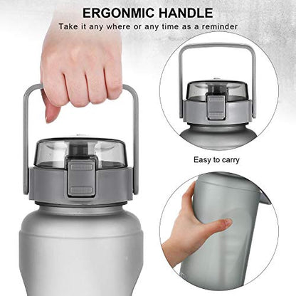 BOTTLE BOTTLE 64 OZ Gallon Motivational Water Bottle with Time Marker Straw & Protective Silicone Boot Workout Water Bottle for Adults and Kids Camping Half Gallon Water Jug (Gray)
