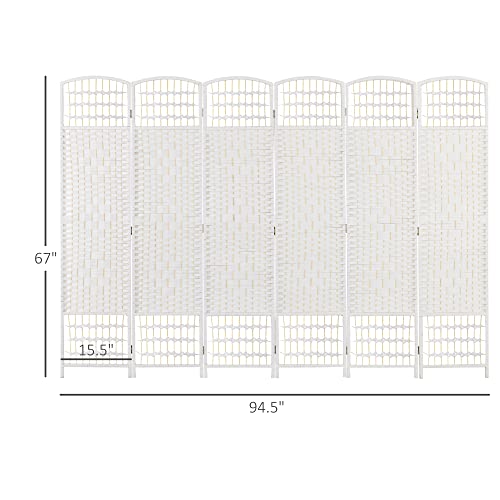 HOMCOM 6 Panel Room Divider, Folding Privacy Screen, 5.6' Room Separator, Wave Fiber Freestanding Partition Wall Divider for Rooms, Home, Office, White
