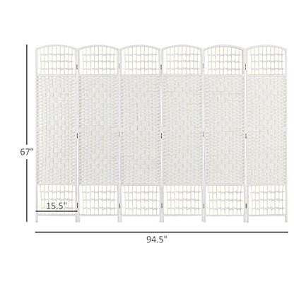 HOMCOM 6 Panel Room Divider, Folding Privacy Screen, 5.6' Room Separator, Wave Fiber Freestanding Partition Wall Divider for Rooms, Home, Office, White