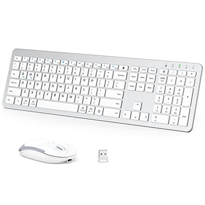 iClever GK08 Wireless Keyboard and Mouse - Rechargeable, Ergonomic, Quiet, Full Size Design with Number Pad, 2.4G Stable Connection Slim Mac Keyboard and Mouse for Windows Mac OS Computer