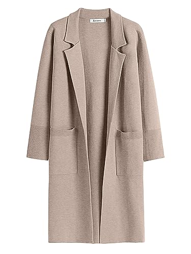ANRABESS Long Sweater Cardigan Women Knit Open Front Coat Fall and Winter Casual Soft Coatigan Jacket 2023 Trendy Duster Outwear Clothes 1065hongkaqi-M Light Khaki