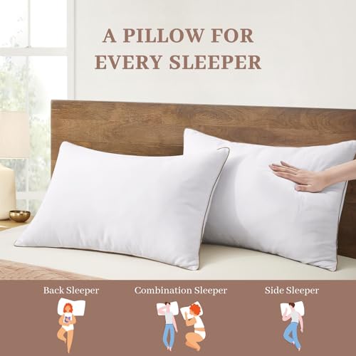 Bafode Bed Pillows Feather and Polyesterfor Sleeping 2 Pack Standrad Size Set of 2 for Sleeping White Pillow Insert Soft Hotel Pillows 20x26