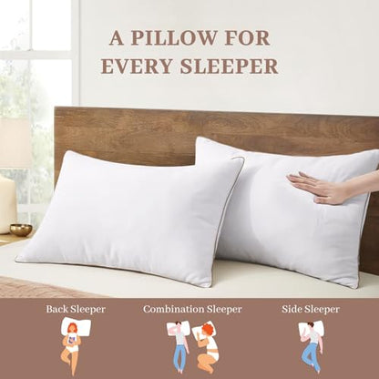 Bafode Bed Pillows Feather and Polyesterfor Sleeping 2 Pack Standrad Size Set of 2 for Sleeping White Pillow Insert Soft Hotel Pillows 20x26
