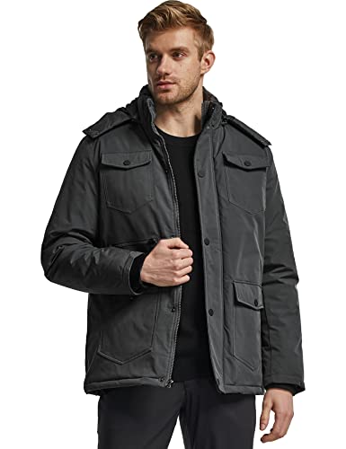 Ampake Men's Thicken Puffer Coats Parka Winter Jackets With Removable Hood (Grey,L)