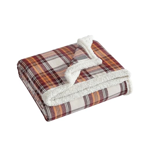 Eddie Bauer - Throw Blanket, Reversible Sherpa Fleece Bedding, Home Decor for All Seasons (Edgewood Red, Throw)