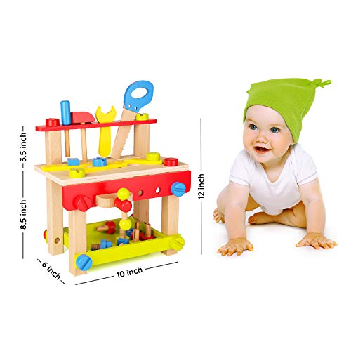 SainSmart Jr. Wooden Bench Wooden Workbench with Tools for Toddlers, Kids Creative Wooden Building Set Construction Toy for 3+ Years Old and up