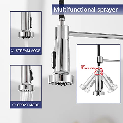 VOTON Kitchen Faucets with Pull Out Sprayer Commercial Spring Sink Faucet Stainless Steel Chrome Pull Down Single Handle Farmhouse faucets with Deck Plate for Camper Laundry Utility Rv Wet Bar