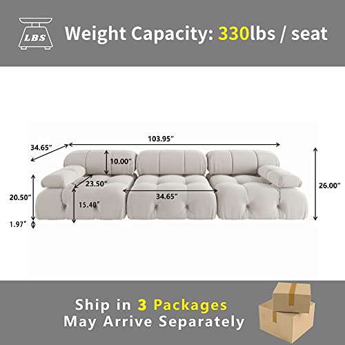UPDATE: DEAD! JACH 104" Convertible Modular Sectional Sofa, Minimalist Mid-Century Velvet Sofas Couches, Luxury Modern 3-Seat Wide Couch Sectional for Living Room Bedroom Office Apartment (Beige)