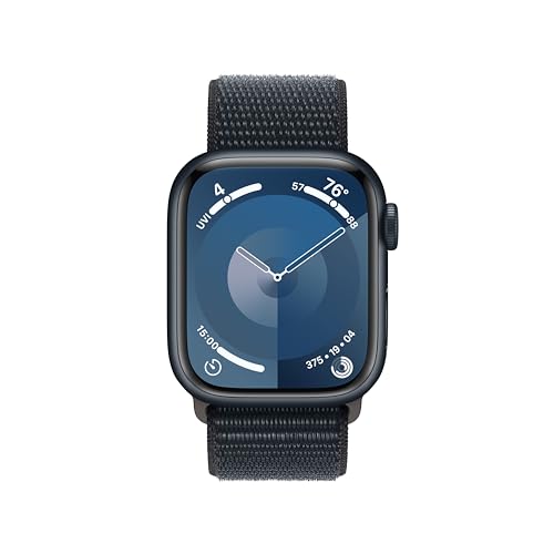 Apple Watch Series 9 [GPS 41mm] Smartwatch with Midnight Aluminum Case with Midnight Sport Loop. Fitness Tracker, Blood Oxygen & ECG Apps, Always-On Retina Display, Carbon Neutral