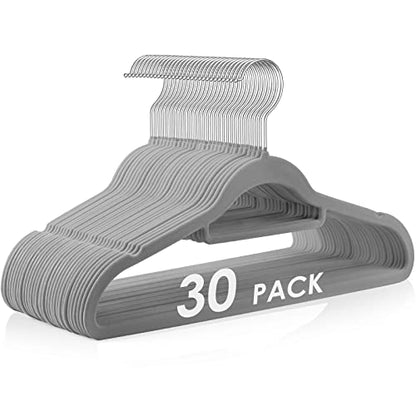 Velvet Hangers Non Slip Felt Hangers, DUDUCOFU 30 Pack Grey Velvet Hangers Clothes Hangers Space Saving Slim Hangers with 360 Degree Swivel Hook for Suits Coats, Jackets, Pants, and Dress Clothes