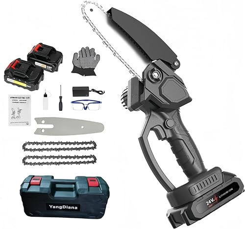 YangDiana Mini Chainsaw - Efficient,Lightweight,and Cordless,Mini Chainsaw 6 Inch,Reliable Chain Saw With 2 x 6000mAh Rechargeable Battery,Portable One-Handed Electric Chainsaw for Tree Trimming Wood
