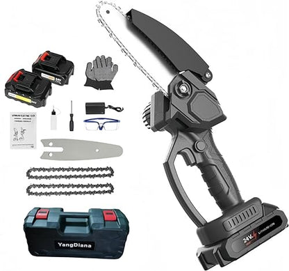 YangDiana Mini Chainsaw - Efficient,Lightweight,and Cordless,Mini Chainsaw 6 Inch,Reliable Chain Saw With 2 x 6000mAh Rechargeable Battery,Portable One-Handed Electric Chainsaw for Tree Trimming Wood