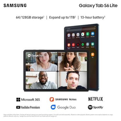 SAMSUNG Galaxy Tab S6 Lite 10.4" 128GB Android Tablet, LCD Screen, S Pen Included, Slim Metal Design, AKG Dual Speakers, 8MP Rear Camera, Long Lasting Battery, US Version, 2022, Oxford Gray