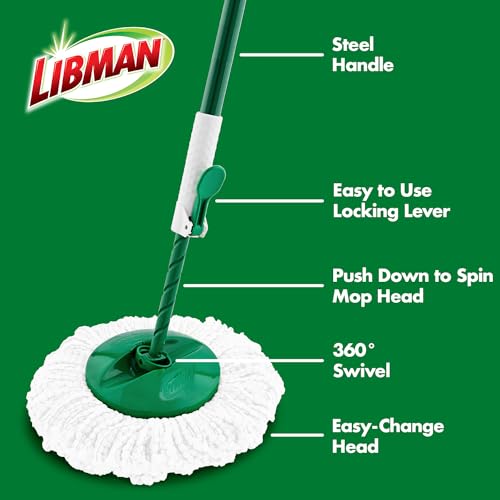 Libman Tornado Spin Mop System Plus 1 Refill Head | Mop and Bucket with Wringer Set | Libman Mop for Floor Cleaning | Hardwood Floor Mop | 2 Total Mop Heads Included,Green