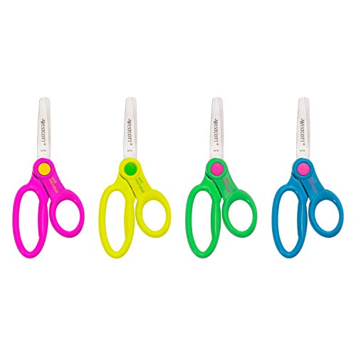 Westcott 14871 Right- and Left-Handed Scissors, Kids' Scissors, Ages 4-8, 5-Inch Blunt Tip, Assorted, 12 Pack