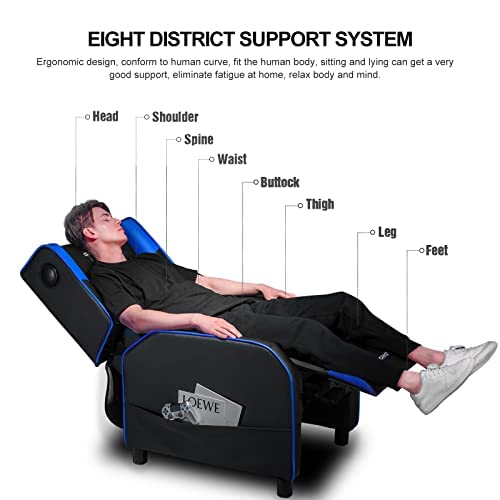 GTRACING Gaming Recliner Chair with Bluetooth Speakers Racing Style Single Gaming Sofa Modern Living Room Recliners Ergonomic Comfortable Massage Home Theater Seating, Blue