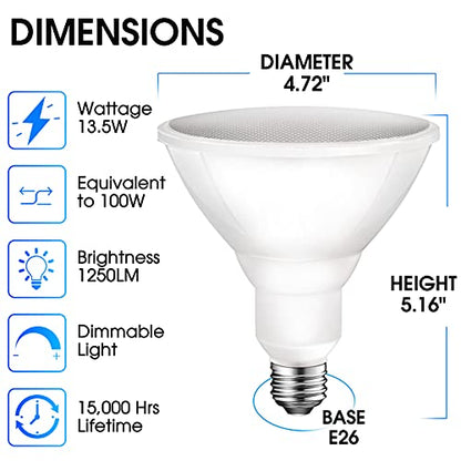 Energetic 1250LM Outdoor 12PK Par38 Led Flood Light Bulb, 5000K Daylight, 100W, Dimmable, CRI90, E26 Base, Waterproof Led Spotlight Bulb, UL Listed