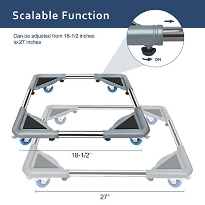 SPACECARE Mini Fridge Stand Furniture Dolly Mobile Roller with 4 Locking Wheels-Base Adjustable Refrigerator Washing Machine Stand Moving Cart- Appliance Dolly Cart Roller Pedestal -Grey