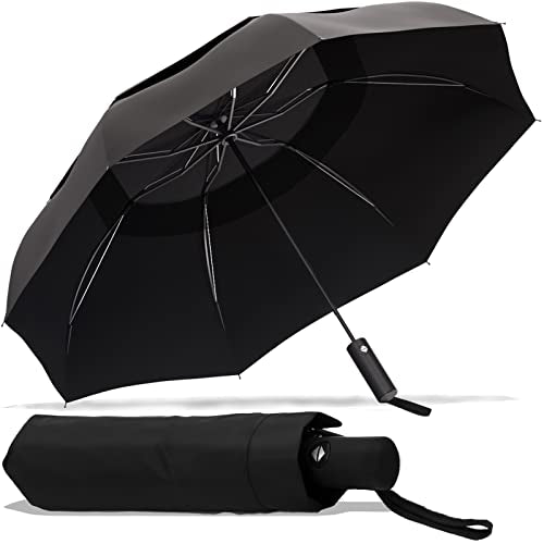 MOM Selected Windproof Travel Umbrella,Portable Umbrella with one Button for Auto Open and Close, Folding Umbrella with Inverted Design & Anti-bounce Closing Umbrella, Double Vented Canopy for Men &