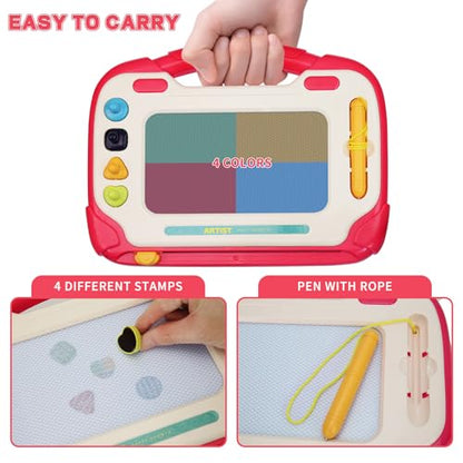 LZZAPJ Magnetic Drawing Board for Kids,Toys for 2 Year Old Girl,Doodle Board Writing Tablet for Toddlers 1-3, Toddler Travel Learning Toys, First Birthday Christmas Gifts for Girls(Red)