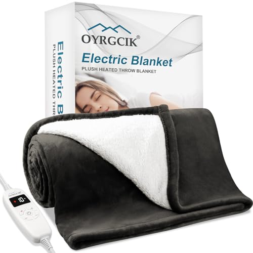 Heated Blanket Electric Throw, 50" x 60" Electric Blanket, 10 Heat Levels & 1-8hrs Timer Auto-Off, ETL Certified, Mashine Washable, Full Body Soft Flannel Sherpa Heating Blankets for Home Bed Office