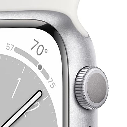 Apple Watch Series 8 [GPS 45mm] Smart Watch w/Silver Aluminum Case with White Sport Band - M/L. Fitness Tracker, Blood Oxygen & ECG Apps, Always-On Retina Display, Water Resistant