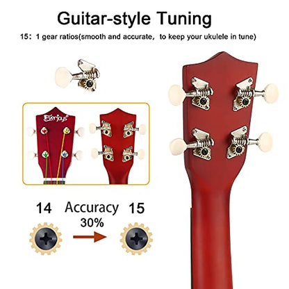 Everjoys Soprano Ukulele Beginner Pack-21 Inch w/Rainbow String Free Online Lesson Gig Bag Fast Learn Songbook Digital Tuner Pick All in One Kit