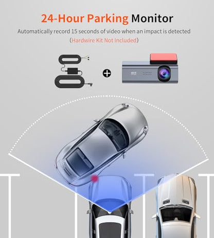 Cosuvow Dash Cam 4K Front Dash Camera for Cars 2160P WiFi Dashcam with APP 24 Hours Parking Mode WDR Free 32G Card G-Sensor Loop Recording Night Vision