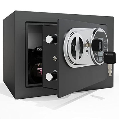 GOLDENKEY Safe and Lock Box Digital Electronic Security Keypad Mini Small Safes with Black Safe Box for Home Office Travel Business Use, 0.236 Cubic Feet