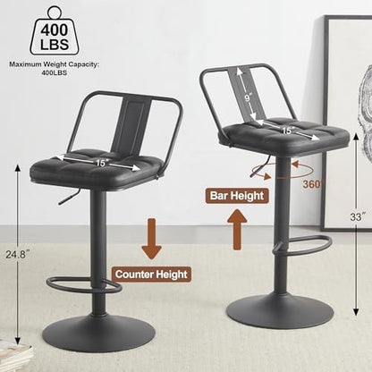 BAKSEA Swivel Black Bar Stools Set of 2, Barstools, Barstool Set of 2, Bar Stool, Metal Bar Stools, Adjustable Bar Stool, Tall Bar Stools, Leather Bar Stools