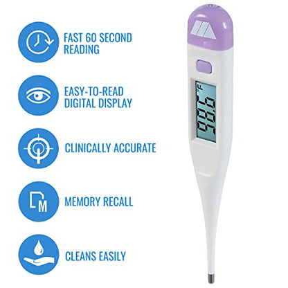 MABIS Digital Thermometer for Babies, Children and Adults for Oral, Rectal or Underarm Use Clinically Accurate Within 60 Seconds, Purple