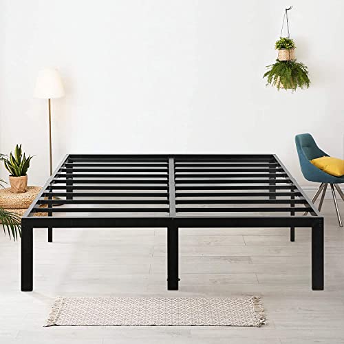 Olee Sleep 18 Inch Heavy Duty Steel Slat Anti-Slip Support, Easy Assembly Platform Bed frame, Noise Free Steel Mattress Foundation, Maximum Storage, No Box Spring Needed, Black, King Size