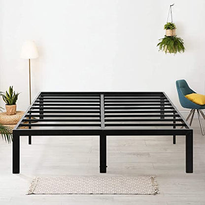Olee Sleep 18 Inch Heavy Duty Steel Slat Anti-Slip Support, Easy Assembly Platform Bed frame, Noise Free Steel Mattress Foundation, Maximum Storage, No Box Spring Needed, Black, King Size