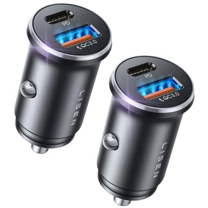 LISEN USB C Car Charger Adapter [2 Pack] [Mini & Metal] 48W Cigarette Lighter USB Charger Fast Charging [PD QC 3.0] USBC Car Phone Charger for iPhone 15 Pro Max Plus 14 Samsung Galaxy S23 iPad Pro