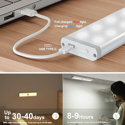 SZOKLED Motion Sensor Under Cabinet Lights, 58-LED RGB Closet Lights Wireless, 1100mAh Rechargeable Under Cabinet Lighting Dimmable Night Lights for Kitchen,Bedroom,Wardrobe,Hallway,Stairs (2 Pcs)
