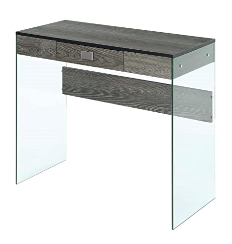 Convenience Concepts SoHo 1 Drawer Glass 36 inch Desk, Weathered Gray/Glass