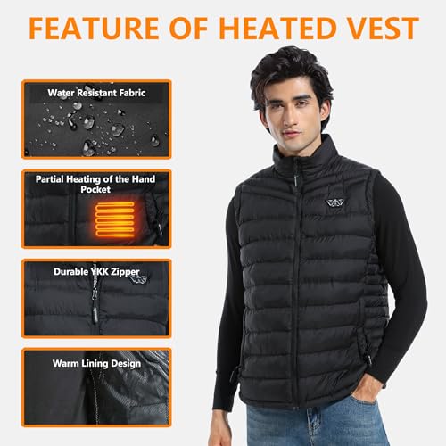 PIFMYSEDOL Heated Vest for Men with Battery Pack, Lightweight Rechargeable Men's Heating Vests with 9 Heating Panels, Medium-Size, Black