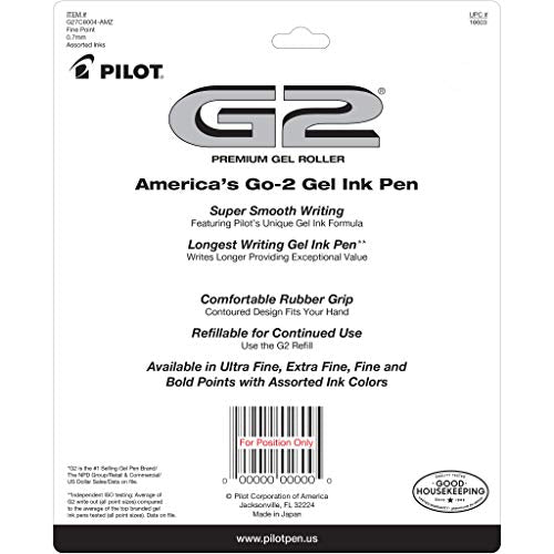 Pilot, G2 Premium Gel Roller Pens, Fine Point 0.7 mm, Assorted Colors, Pack of 7