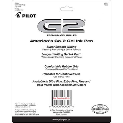 Pilot, G2 Premium Gel Roller Pens, Fine Point 0.7 mm, Assorted Colors, Pack of 7