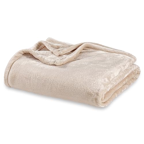 Berkshire Blanket Classic VelvetLoft® Solid Throw Blanket,Lightweight Soft Fuzzy Plush Throw Blanket for Bed and Couch,Grain,50x60 Inches